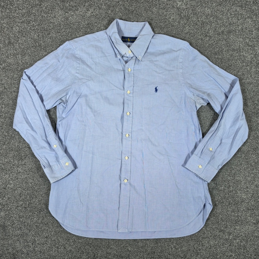 Ralph Lauren Men 16 41 Light Blue Checked Button Down Dress Shirt Long Sleeve